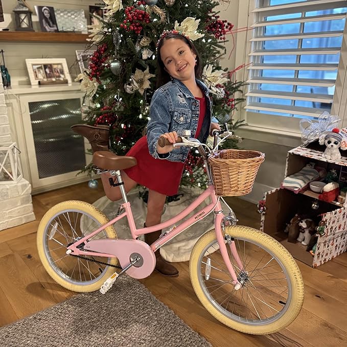 Petimini Girls Bike with Basket for 2-12 Years Old Kids, 12 14 16 18 20 Inch Bicycle with Bell Training Wheels Basket, Multiple Colors