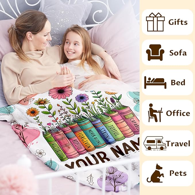 Personalized Blanket for Girls Women, Christian Throw Blanket Gifts for Kids Teens Adults, 50"x60" Cute Custom Flannel Blankets Gift for Girl Warm Flannel Soft Throws for Couch Sofa Bed Decor