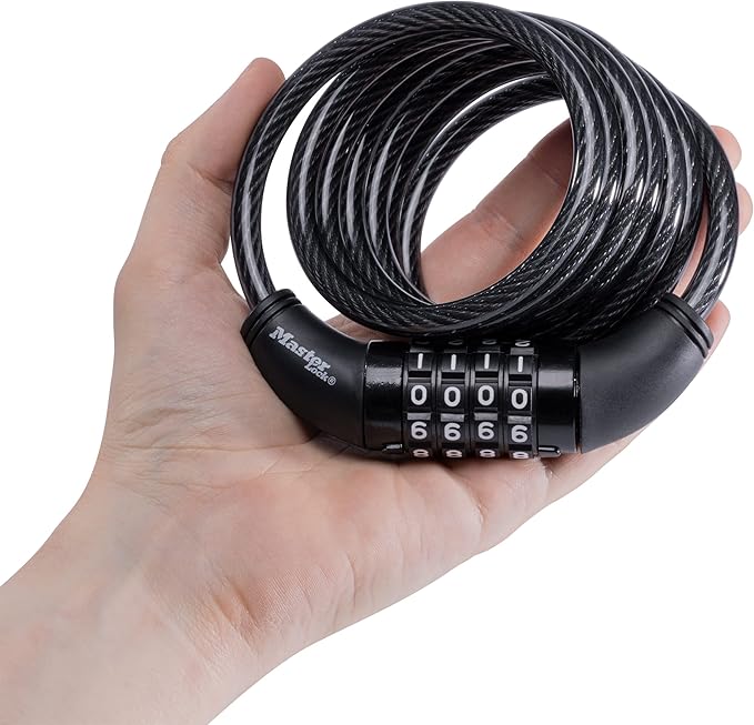 Master Lock Black Set Your Own Combination Bike Lock, Metal Cable Lock has a Weather Resistant Vinyl Coating for Outdoor Equipment, Bicycles, 6 Feet Long, 8114D (Pack of 12)