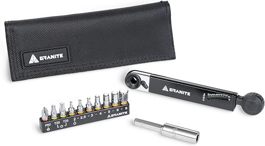 Granite Rocknroll TQ Torque Ratchet Bike Tool Kit, Bike Multitool Kit with 10 Tool Bits and Extension Rod, Portable Torque Ratchet Tool Kit for Mountain Bike, Road Bike and Gravel Bike (Black)