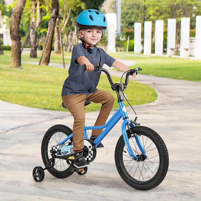BABY JOY Kids Bike, 12 14 16 18 Inches Car Pattern Sporty Bicycle w/Removable Training Wheels, Hand & Coaster Brakes, Adjustable Seat & Handlebar, Girls Boys Bike
