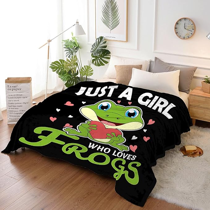 Just A Girl Who Loves Frogs Blanket Soft Blankets and Throws Flannel Cozy Lightweight Quilt Gift Perfect for Bed Sofa Couch-50 x40 Small for Kids
