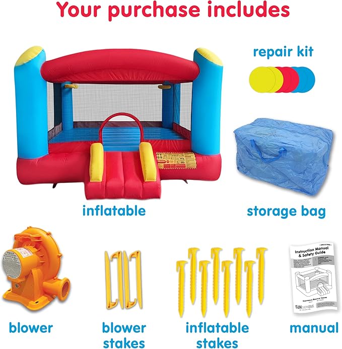 Funormous Enormous Giant Bounce House for Kids, Indoor Outdoor Inflatable Huge Bouncy Castle with Double Basketball Hoops, Includes Air Blower with GFCI