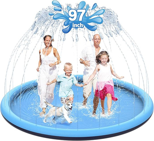 97" Non-Slip Splash Pad for Kids and Dog, Thicken Sprinkler Pool Summer Outdoor Water Toys, Extra Large Backyard Wading Pool for Children Boys & Girls or Pet Dog (Blue)