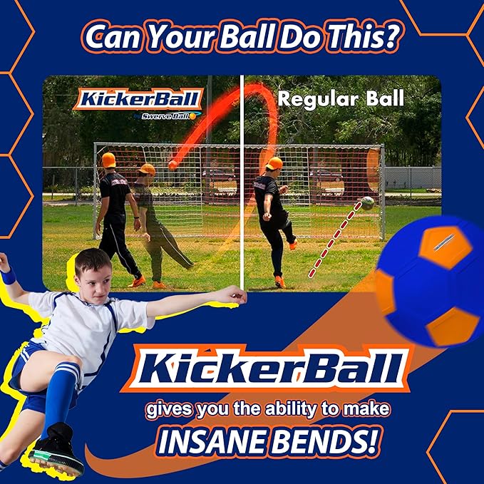 Kickerball - Curve and Swerve Soccer Ball/Football Toy - Kick Like The Pros, Great Gift for Boys and Girls - Perfect for Outdoor & Indoor Match or Game