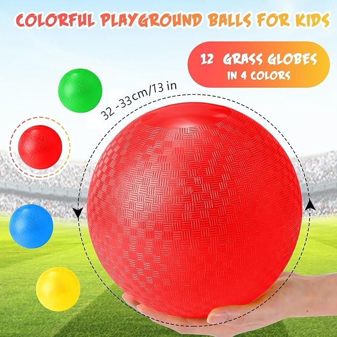 Jerify 12 Pcs Playground Balls Bulk 13 Inch Bouncy Dodgeball Inflatable Kick Balls Kickball Dodgeball Handball for Kids Adults Indoor Outdoor Ball Games Gym Picnic Camp Yoga Exercise