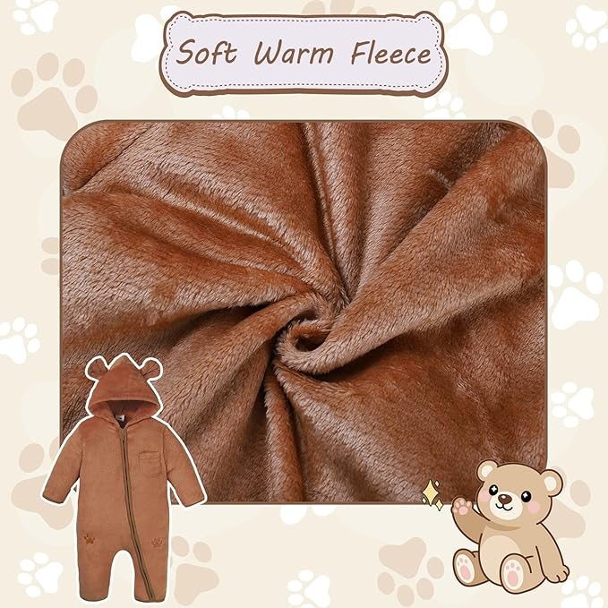Newborn Snowsuit Baby Boy Bear Outfit Infant Girls Fleece Warm Jumpsuit Romper Winter Hooded Clothes