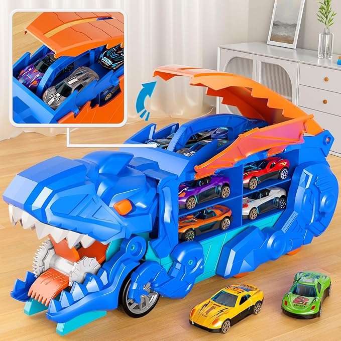 Toddler Monster Carrier Truck with 10 Die-Cast Cars Toys for 3 4 5 6 Years Old Boys, Cars Race Track Set Dinosaur Transporter Truck, Toddler Toys Gift Set for Kids Boys Girls