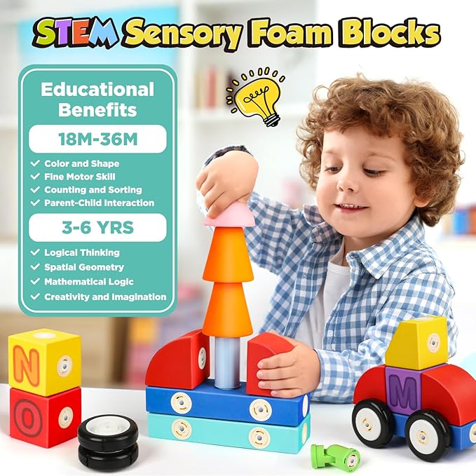 Joyfresh ABC Foam Magnetic Blocks for Toddlers, 52pcs, Building Letters Block for Kids 2 3 4 5 Years Old, Alphabet Blocks Toys Gifts for Boys Girls