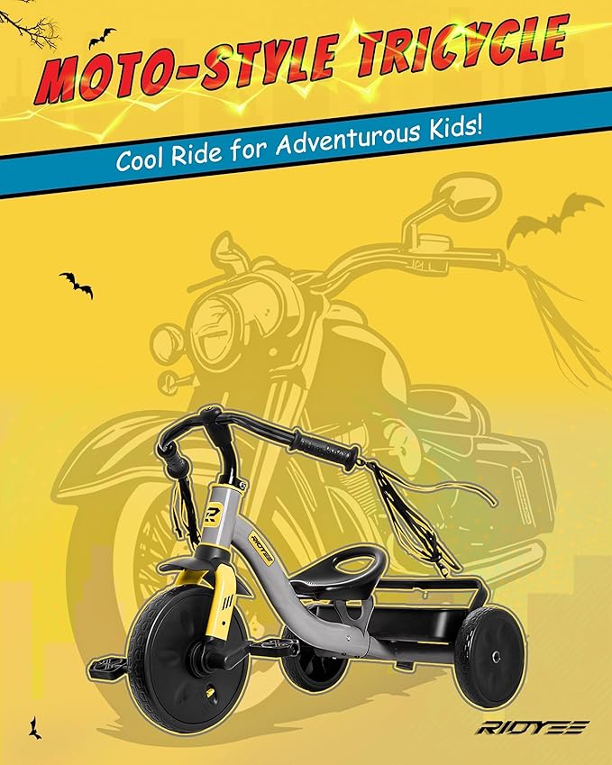 2-in-1 Tricycle for Toddlers Ages 1.5–3, Trike with Extended Push Handle, Removable Wagon-Style Basket, Adjustable Handlebar with Tassels, and Fore-AFT Adjustable Seat, Grey