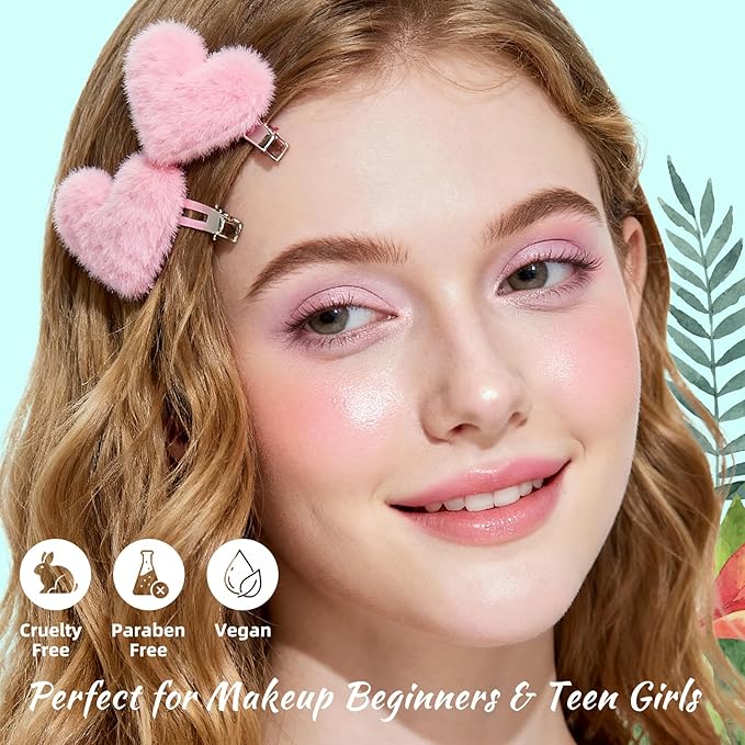 Color Nymph Girls Eye & Cheek Makeup Palette - Eyeshadow & Blush & Highlighter Palette for Teens Girls Tweens, Beginner-Friendly, Gentle Makeup Kits for Starter, Makeup Gift for Christmas (Mint Green)