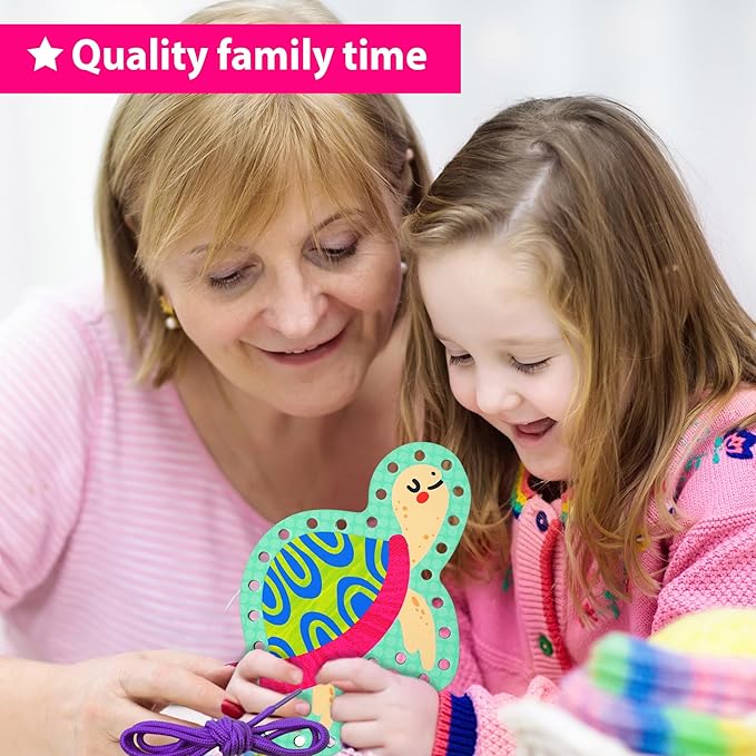 KRAFUN Beginner Mermaid Lacing Card Kit for Kids Arts & Crafts, 5 Easy Mermaid, Animal Lacing Projects, Paper Lace Cards for Toddlers, Fine Motor Preschool Skills Toys