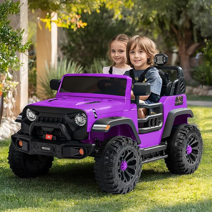 2 Seater Ride on Car Toy, 12V Electric Car for Kids 4-8 with Remote Control, Capacity 150 lb, LED Light - Purple