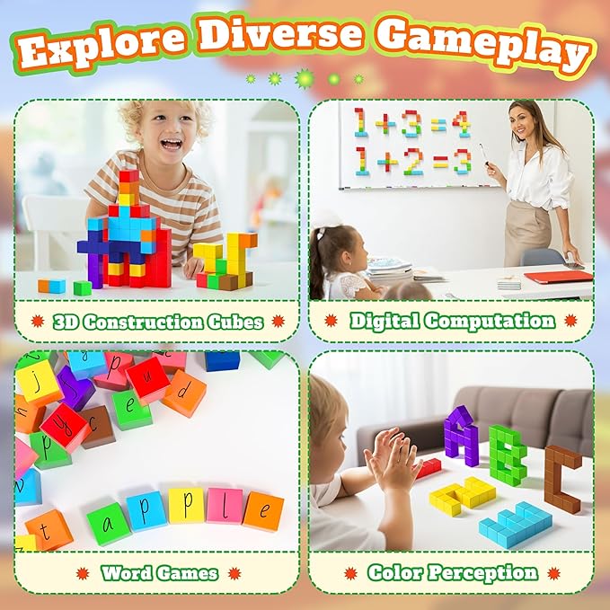 116 PCS Magnetic Blocks Set, 1" Magnet Building Blocks with Toy Eyes and Storage Bag for Kids Gifts, STEM Educational Preschool Sensory Toys for Toddlers Boys Girls Ages 3 4 5 6 7 8 + (Bright Color)