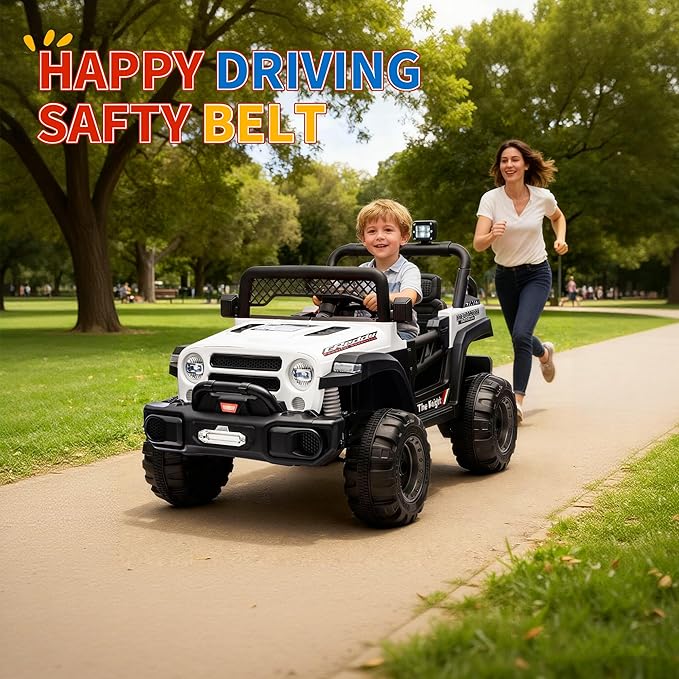 12V Kids Electric Ride on Truck，Parent Remote Control Car for Kids| Features 3 Speeds to 6MPH, 2 * 550w Moto, Spring Suspension, LED Lights, Music | for Children Aged 2-8 Years, White