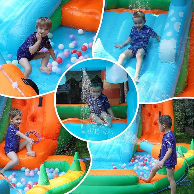 Inflatable Bounce House for Kids, Playhouse Castle with Blower, Water Slide Bounce House for Toddlers Wet and Dry