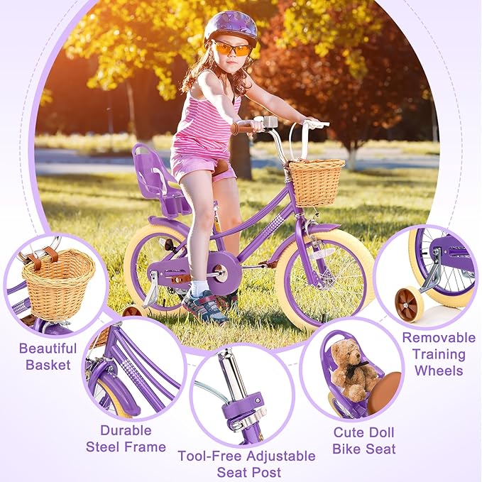 XJD Girls Bike for Toddlers and Kids Ages 2-12 Years Old,12 14 16 Inch Kids Bike with Training Wheels & Basket