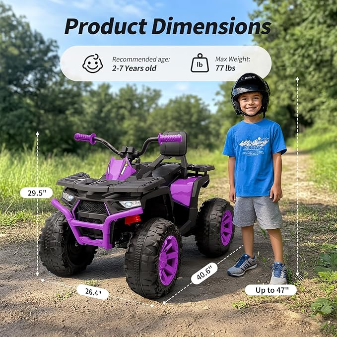 Kids ATV 4 Wheeler, 24V 4WD Electric ATV Ride On Toy for Big Kid with 2-Seater, 4x200W Motor - Purple