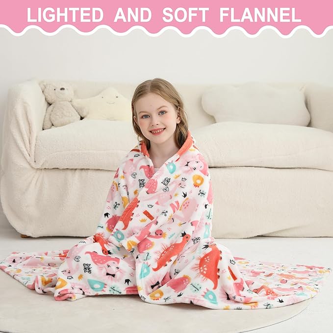 Softan Kids Throw Blanket for Girls & Boys, Warm Soft Toddler Fleece Blankets for Sofa Couch Bed， Cozy Fuzzy Plush Flannel Kids Throw Blanket for Daycare & School - Pink Dinosaur 50x60 inches