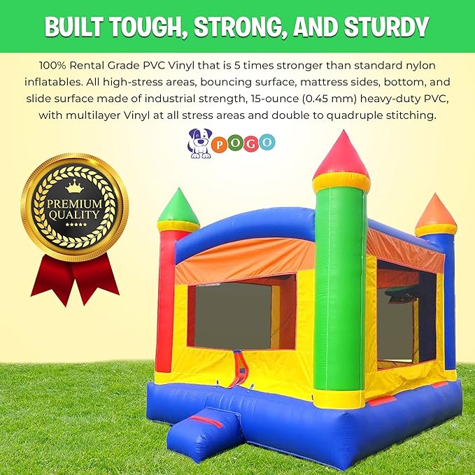 Pogo Bounce House Crossover Inflatable Bounce House Duo, Pink and Rainbow, 13 x 12 x 12 Foot, Outdoor Playhouse for Kids Outdoor Commerical Bouncer Castles, Blower, Stakes, & Storage Bag, 2 Bouncers