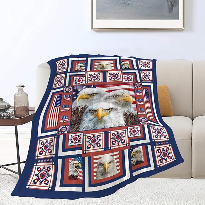 Eagle Throw Blanket American Flag Bald Eagle Stuff Gifts for Kids Girls Boys Adults Women Men Soft Cozy Warm Plush Fluffy Fuzzy Fleece Blanket Decor 50''X60''