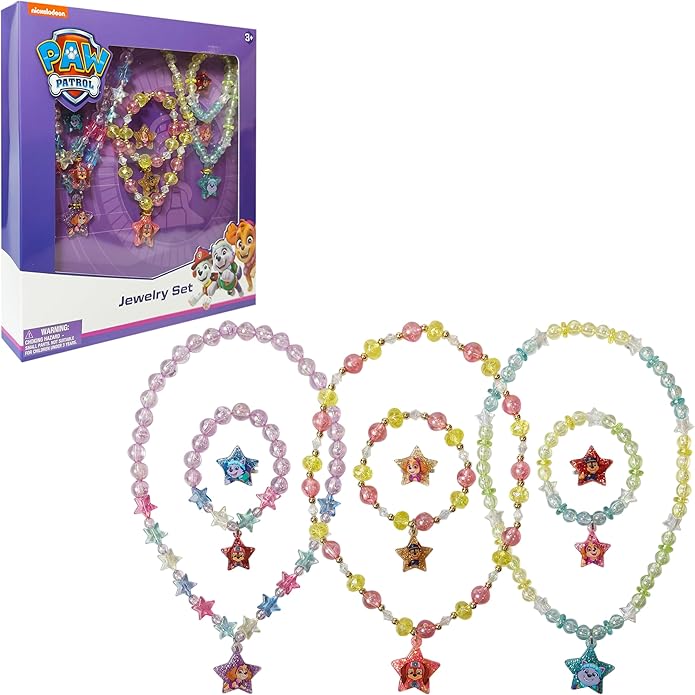 LUV HER Paw Patrol Girl's Jewelry Set - Dress up Toy Jewelry Box Set with Bead Necklace, Bracelet and Ring - Play Accessories - Ages 3+