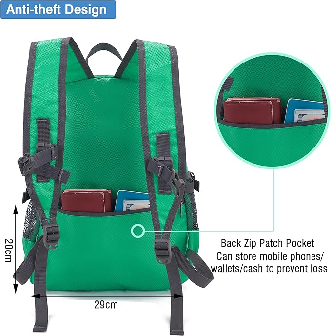 YZAOLL Small Lightweight Packable Hiking Backpack, 20L Hiking Backpack Day Pack for Women Men Travel Camping Vacation,Qing