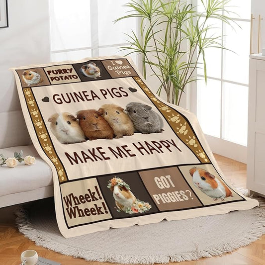 Guinea Pig Throw Blanket Guinea Pig Stuff Gifts for Kids Girls Boys Adults Women Men Soft Cozy Warm Plush Fluffy Fuzzy Fleece Blanket Decor 60''X80''