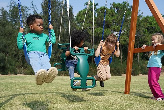 Dolphin Playground DIY Swing Sets for Backyard, Wooden Playground Sets for Backyards with Glider Swing and 2 Belt Swings, Kids Outdoor Play Equipment, Outdoor Playset for Any Swing Replacements