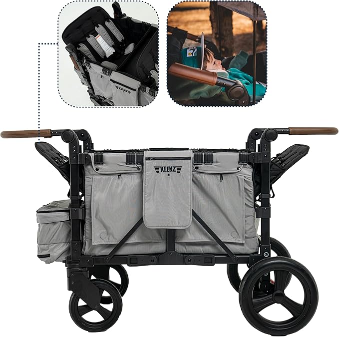 Keenz XC+ EVO - Luxury Comfort Stroller Wagon | Foldable 4 Passenger with Adjustable Canopy | Grey