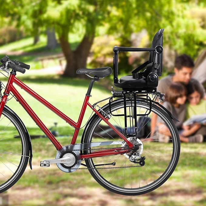 Rear Child Bike Seat, Rear Mounted Kid Bike Seat Semi-Wraparound with Armrests, Harness and Pedals, Toddler Bike Seat for Adult Bikes for Child Ages 6 Months to 6 Years