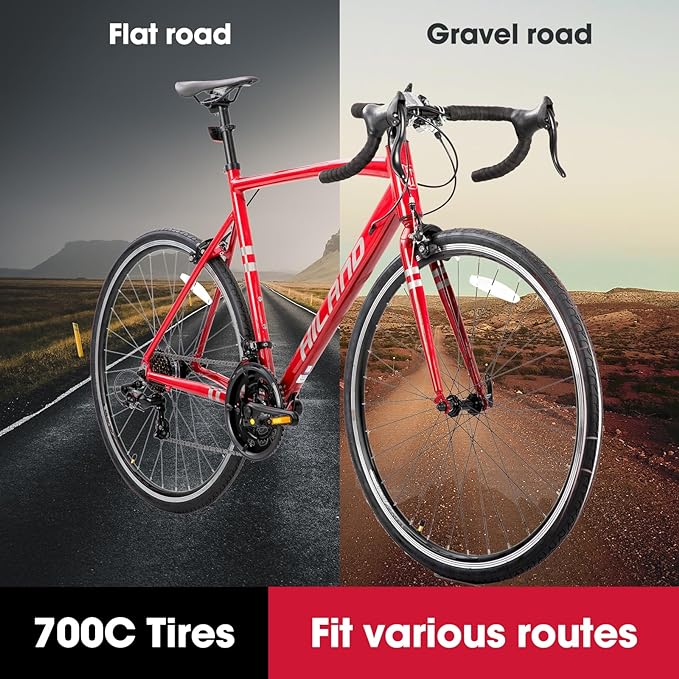 HILAND 700c Road Bike 14 Speed, Aluminum Frame Racing Bike, City Commuter Bicycle for Men Women