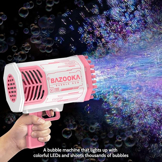 Bubble Gun, Bazooka Bubble Machine Gun, Bubble Blaster Gun with Bubble Solution, 69 Holes Bubble Bazooka Gun Outdoor Summer Toy Party Favors for Kids Pink Halloween Bubble Maker Blowers