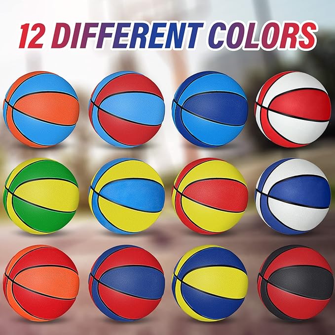 Wettarn 12 Pcs Mini Basketballs for Kids - Size 3 Colorful Rubber Basketball Bulk with Pump for Mini Hoop, Indoor Outdoor Practice, Game, Back to School Party, 7 Inch