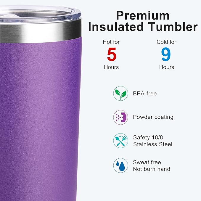 koodee 12 oz Tumbler with Lid and Straw-Stainless Steel Double Wall Vacuum Insulated Tumbler Water Cup for Women (Pink-Purple)