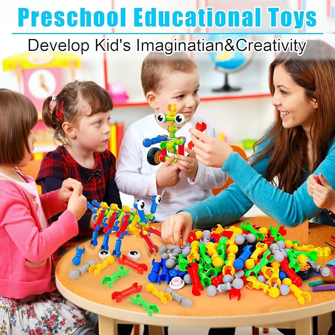 Kids STEM Building Toys for 3 4 5 6 7 8+ Year Old Boy Girl Birthday Gift, 125 Pcs Preschool Classroom Educational Building Blocks Stem Kits Activities Ages 3-5 4-8 5-7 6-8 Engineering Creative Games