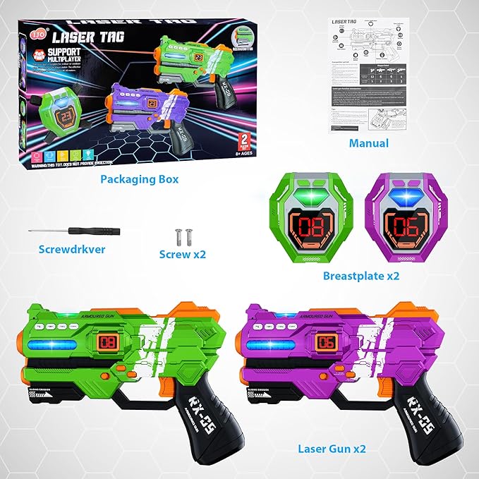 Laser Tag Guns Set of 2 Laser Tag with Digital LED Score Display Vests for Teens, Family and Adults Fun,Birthday Gift Toys for Kids Ages 6 7 8 9 10 11 12+Year Old Boy & Girls