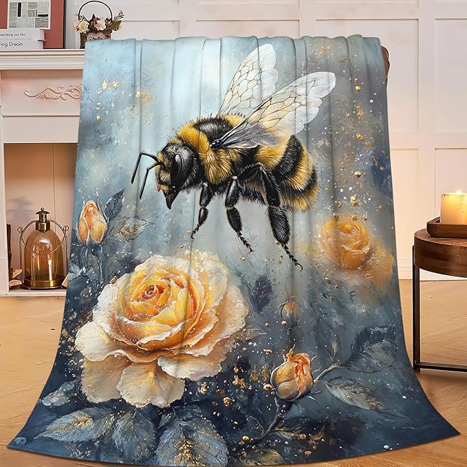 Bee Blanket Gifts for Girls Boys Flower Throw Cozy Plush Fleece Flannel Lightweight Fuzzy Party Blankets for Women Men 80"X60"