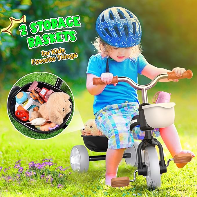 Toddler Tricycle for 1-3 3-4 Year Olds, Toddler Toys Baby Bike, Toys for Ages 2-4, 3-Level Adjustable Seat, 3 Colorful Lighting Wheels, 2 3 4 Year Old Boy Birthday Gifts