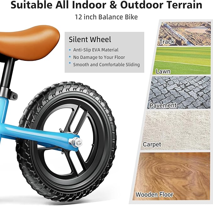 Colorful Lighting 12 Inch No Pedal Balance Bicycle Bike for Kids,Age 24 Months to 5 Years Old Lightweight Steady Balancing Bike with Adjustable Handlebar&Seat,Birthday Gift for 2 3 4 5 Year Old.