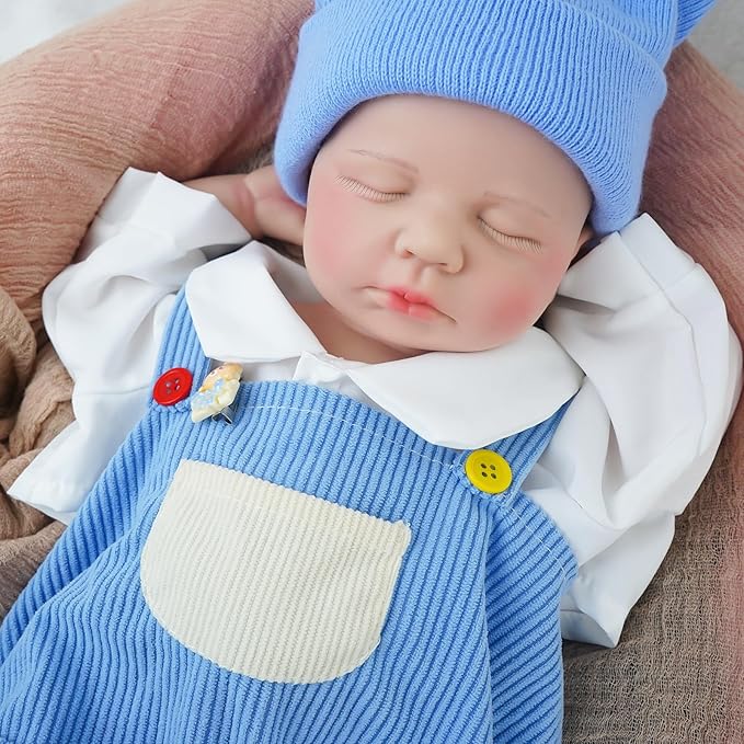 18.9 in Full Silicone Reborn Baby Dolls, 1:1 Lifelike Newborn Dolls Non Vinyl Realistic Reborn Toddler Dolls Boy Washable Sleeping Doll