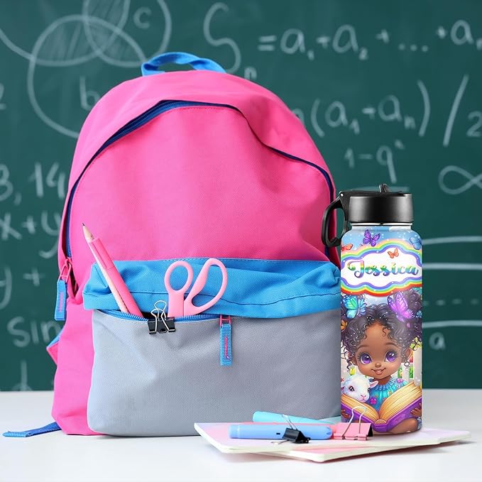 M YESCUSTOM Personalized Water Bottles for Kids with Straw Lid Custom Sports Water Bottle for School Personalized Names Stainless Steel Double Wall Insulated Cup Customized Gifts for Boy Girl Style20