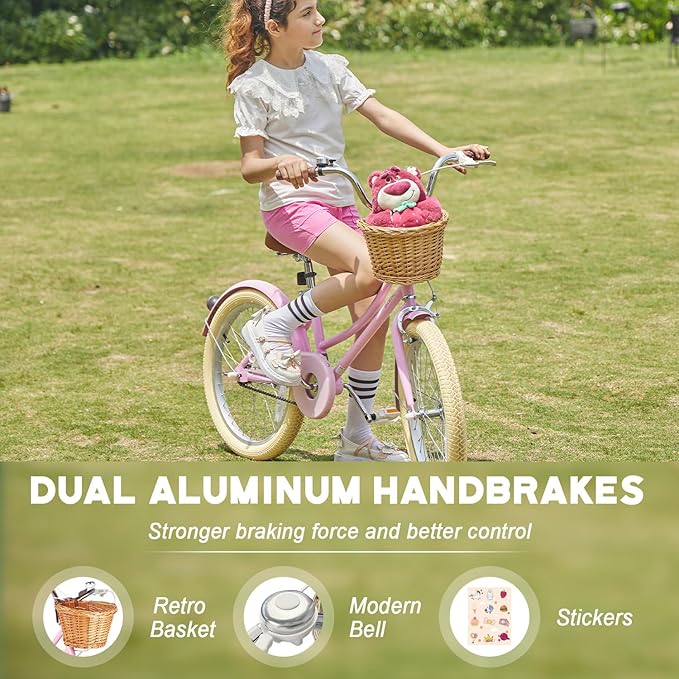 Glerc 20 24 26 Inch Beach Cruiser Bike, 6-Speed Hybrid City Bicycle for Girls Youth and Over 6 Years Old, Missy Bike with Wicker Basket & Lightweight, Multiple Colors