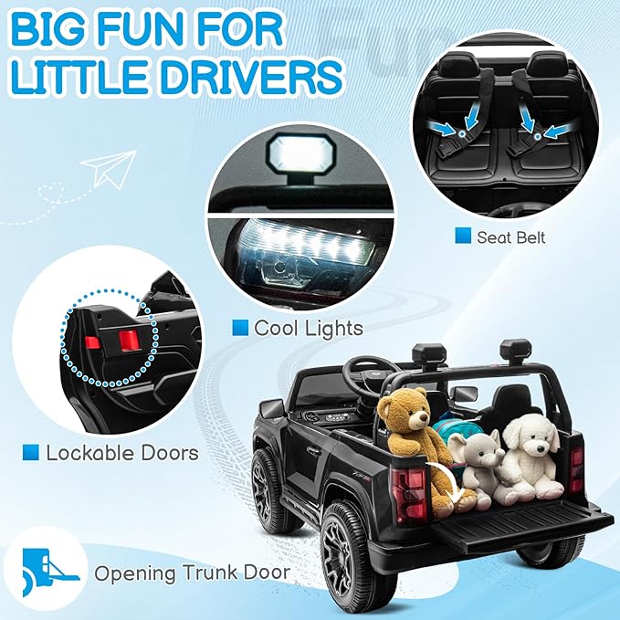 Winado 24V Licensed Colorado Electric Car for Kids, Ride on Toys for Toddlers with Remote Control, 2 Seater Electric Car Ride On Vehicle w/Bluetooth, Soft Start, LED Lights - Black