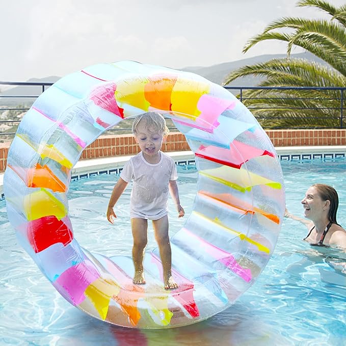 Joliyoou Water Wheel Pool Float, 47" Inflatable Roller Float for Kids, Giant Colorful Pool Toy for Children Swimming Pools, Lakes, Beaches, Lawns, Summer Parties Fun