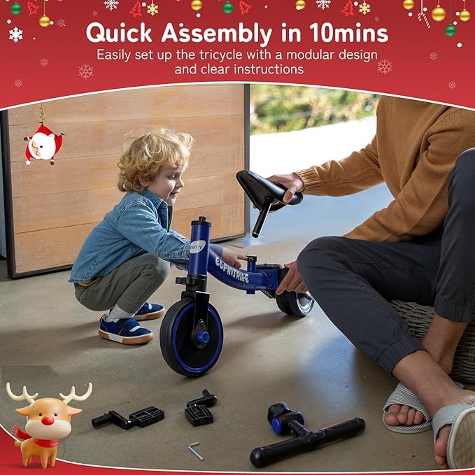besrey 5 in 1 Toddler Bike for 1 Year to 4 Years Old Kids, Toddler Tricycle Kids Trikes Tricycle, Toys for Boy & Girl, Balance Training, Removable Pedals
