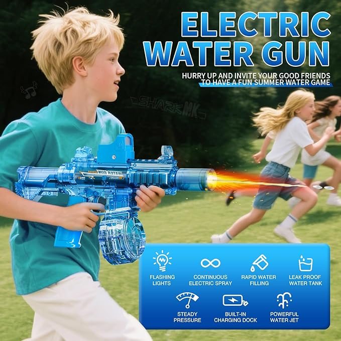 Electric Water Guns for Kids Adults, Transparent Automatic Squirt Guns, Summer Outdoor Beach Swimming Pool Party Toys (Blue)
