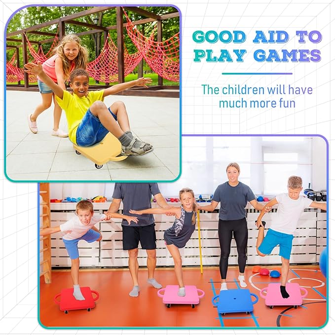 Deekin 12 Pcs Scooter Boards with Handles Bulk for Kids, Plastic Floor Sitting Scooter for Kids Children Gym Indoor Outdoor Activities Play and Daycare Supplies (Macaron Colors)