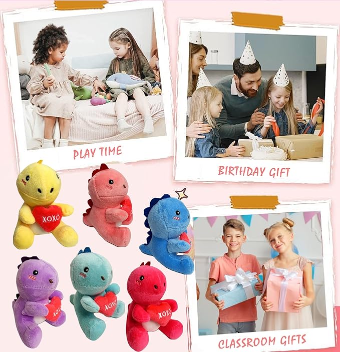 6PCS Cute Dinosaur Plush Toys,Dino Stuffed Animals, Exchange for Boys Girls Toddlers Class Classroom School Christmas Stuffer