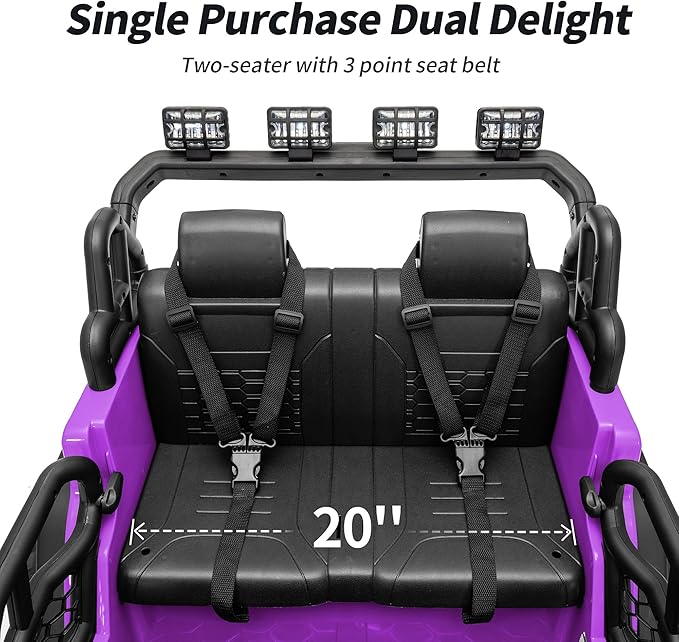 2 Seater Ride on Car Toy, 12V Electric Car for Kids 4-8 with Remote Control, Capacity 110 lb, LED Light - Purple